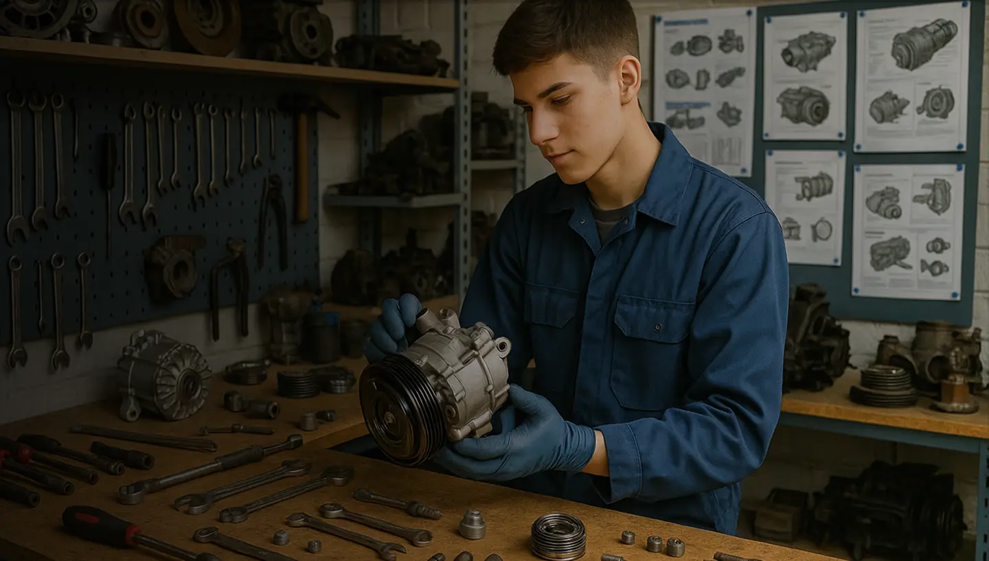 Imagen de un chico sosteniendo un compresor